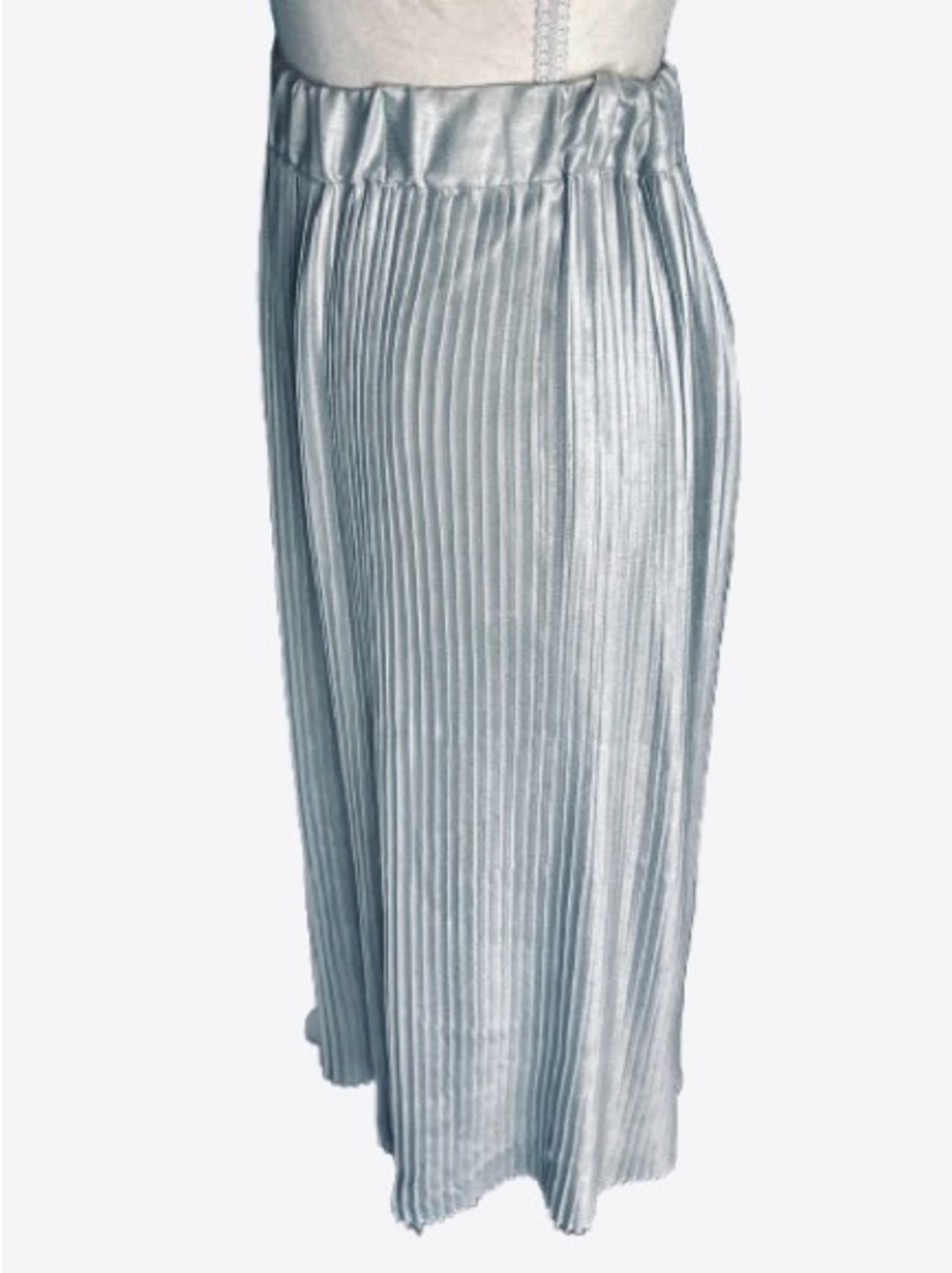 Metallic Silver Midi Skirt H & M Small Extra Small Accordion Pleated Pleat